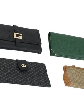 VALENTINO Celine Gucci Wallet Leather 4 Set Beige Black Green Auth 160338